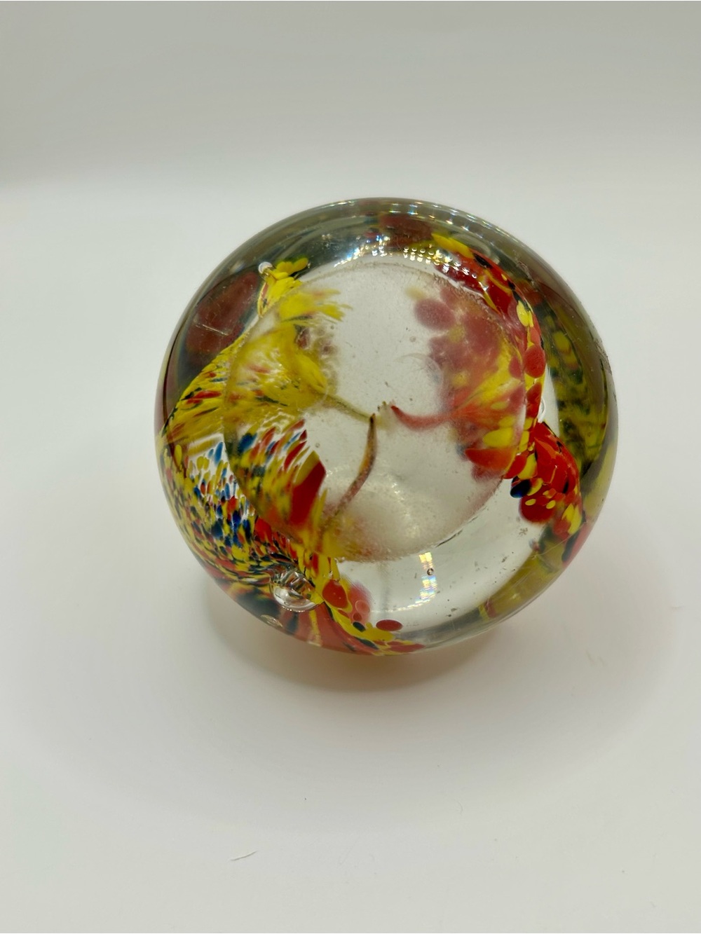 Handblown Glass Paperweight in Red and Yellow - Picture 2 of 6